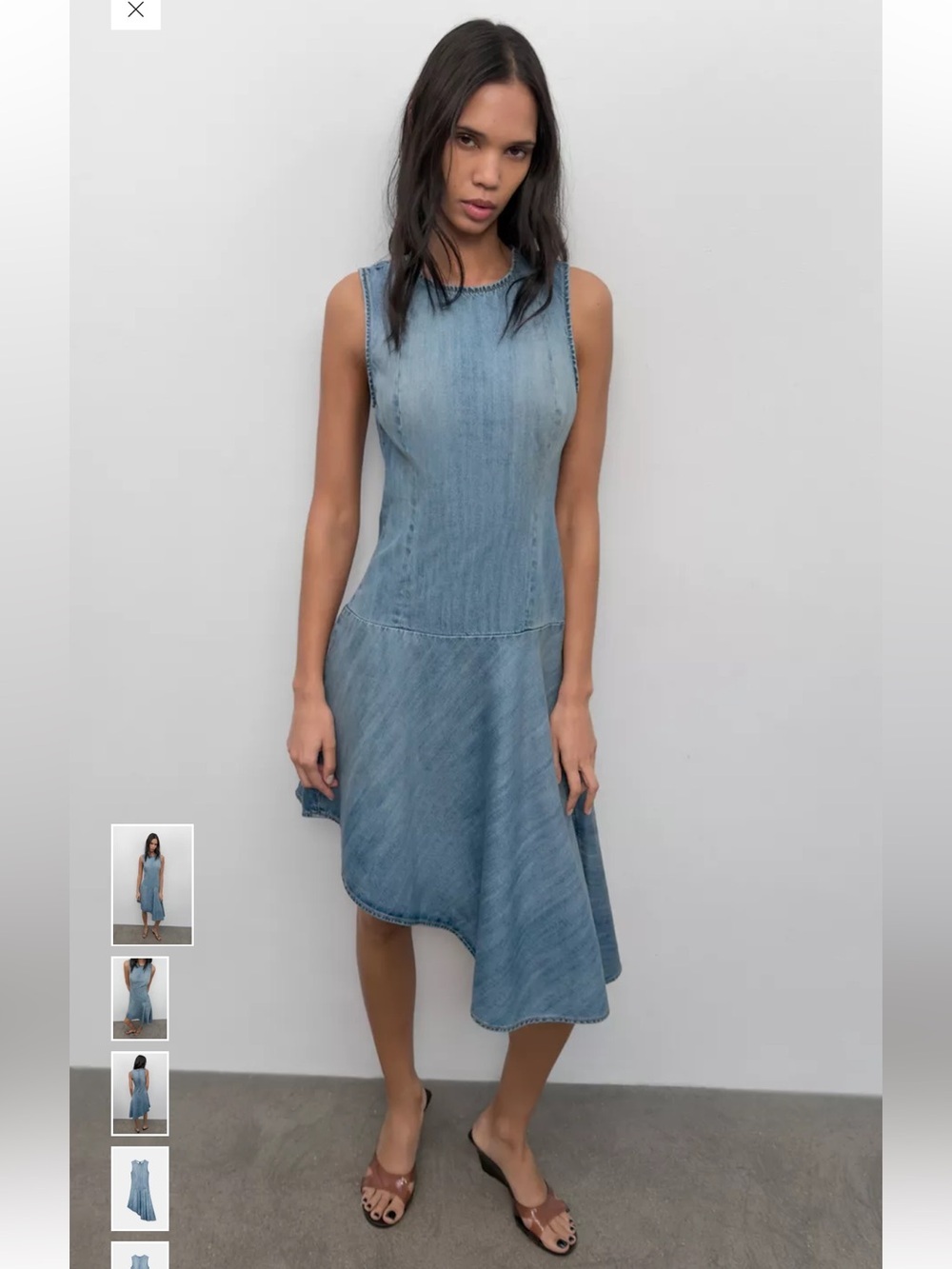 Zara Sleeveless Light Blue Denim Asymmetrical Dress